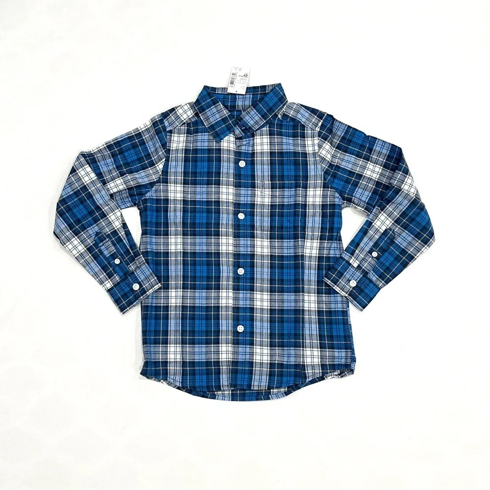 NWT Children's Place Boys Pacific Blue Plaid Button Down Shirt